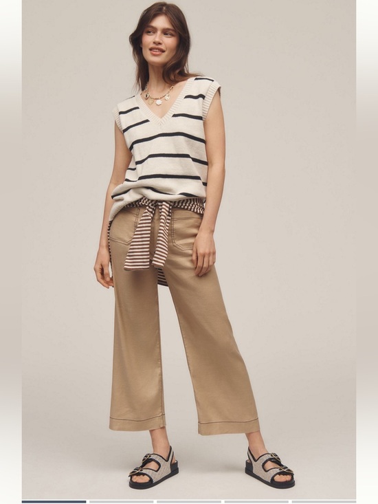 Maeve Pants - NWT Maeve The Colette Cropped Wide- Leg Pants w/ Contrast Stitching Linen